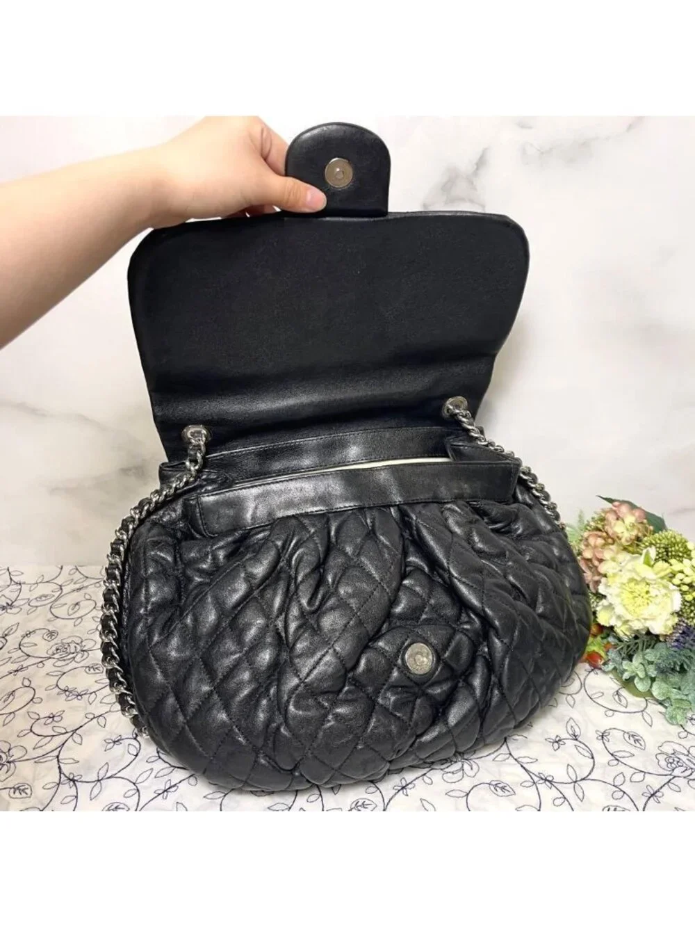Chanel Chain Around Double Flap Bag Quilted Black